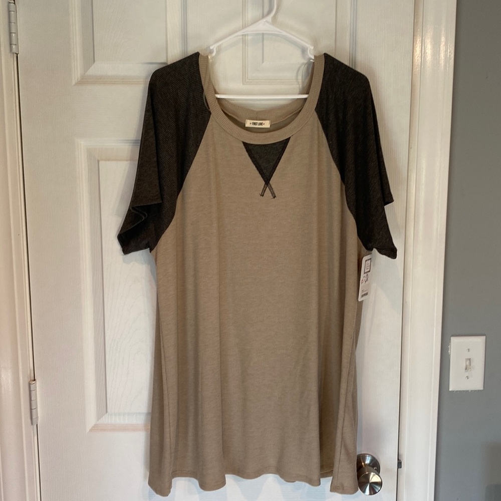 Taupe and charcoal top